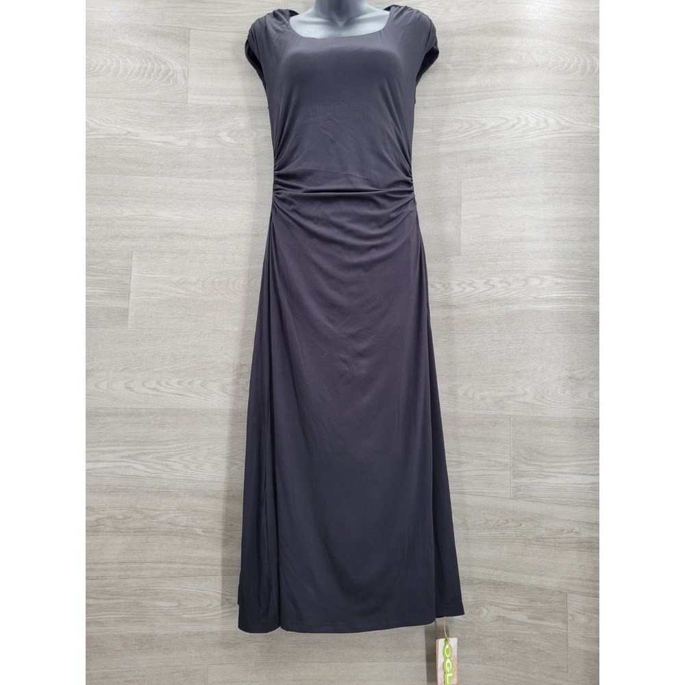 NWT OGL Eco-SkinKiss Womens M Black Square Neck Ruched Midi Bra Dress